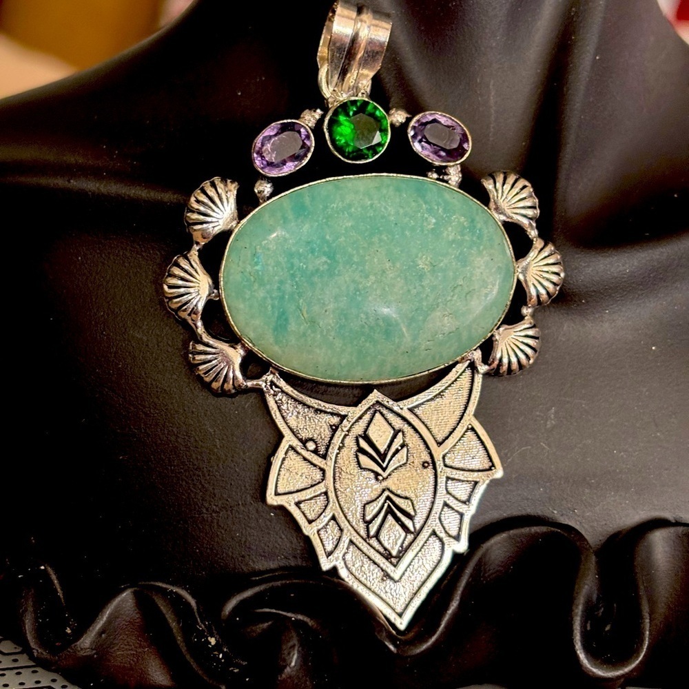 Amazonite Gemstone Hand crafted pendant Gift Jewelry Pendant 4”